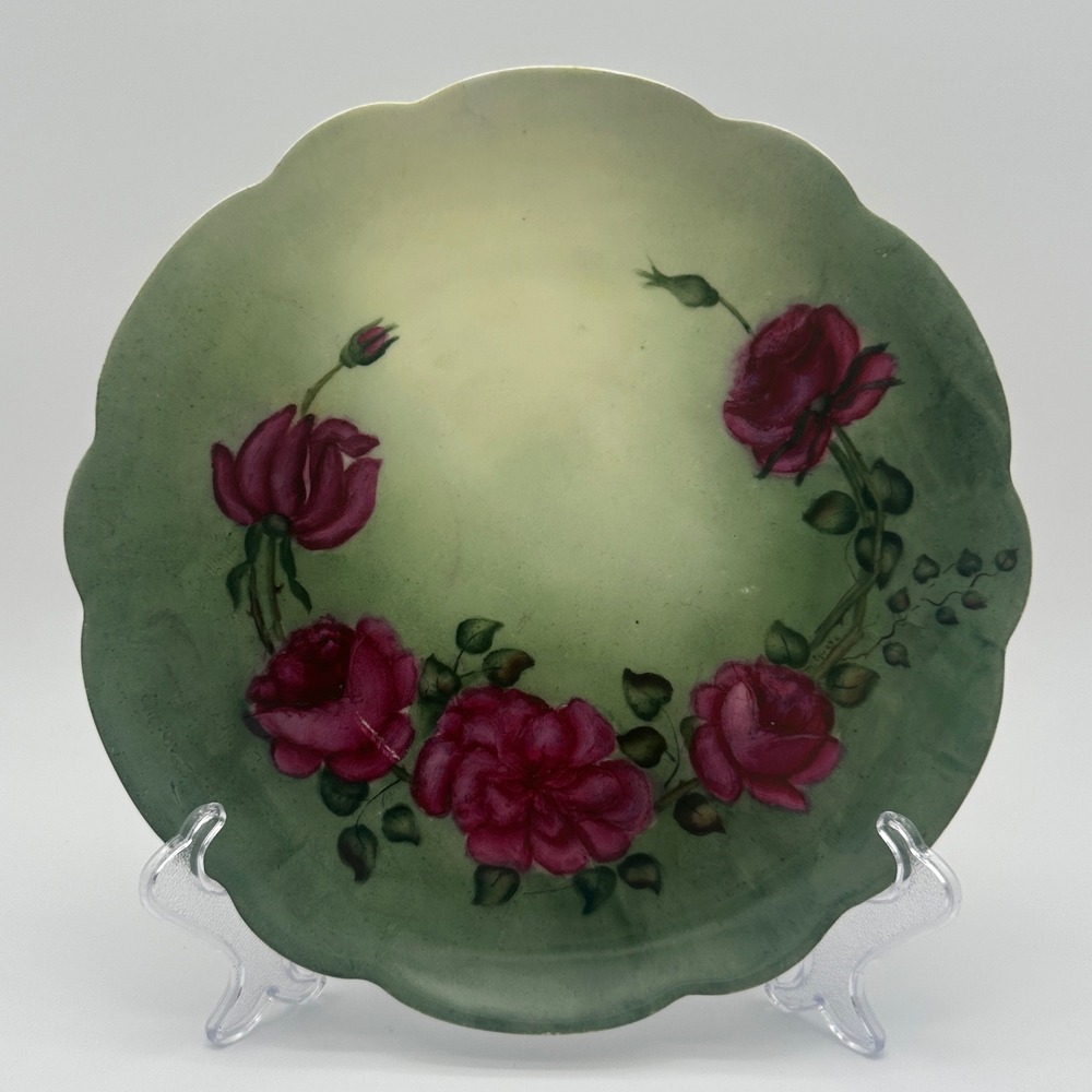 Bavaria Geo H Bowman Findlay Hand Painted Pink Rose Scalloped Plate M Grosse